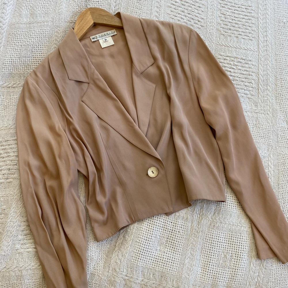 90s Vintage Dusty Rose Taupe Blouse- M - Picture 8 of 9